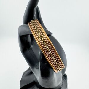 Vintage Copper Brass Mixed Metal Cuff Bracelet Braided Rope Boho Southwestern